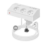 Multiprise Bureau PASSUS 7 en 1 Bloc Prise avec 3 Prises AC Françaises, 4 Ports USB (Dont USB-C PD 20W), Interrupteur,Protection Anti-Surtension,Câble 2m,4000W/16A Multiprise pour Maison et Bureau