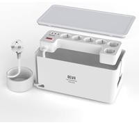 Multiprise Cachée avec Cable 2M + 1050J Parafoudre et Surtension, BEVA Boite Rangement Cable et Multiprise, 6 Prise Multiple USB avec 3 USB-A+1 USB-C(15W), Boite Multi Prise Rangement, Blanc