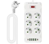 Multiprise commutable individuellement, 12 en 1, 6 prises, avec 4 USB-A et 2 USB C, multiprise, multiprise, protection contre les surtensions pour la maison, le bureau (blanc)