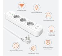 Tenda SP15 Multiprise Connectée WiFi Intelligente avec 3 Prises et 2 Ports USB, Protection Contre les Surtensions, Interrupteur Indépendant, Commande Vocale, Contrôle à Distance, Compatible avec Alexa