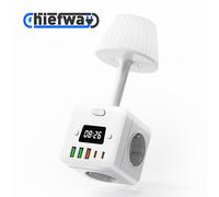 Multiprise Cube 10-en-1 avec Interrupteur Marche/Arrêt, Veilleuse/Clock Numérique, Prises AC Multiples, Ports de Charge USB-A et Type C, 4000 W MAX Blanc