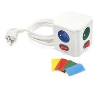 FISHTEC - Multiprise Cube 4 Prises - Interrupteurs individuels Lumineux Stickers Couleur - Câble 1,5 m Design Compact - Bureau Salon Chambre Maison TV Ordinateur sécurité et économies d'énergie