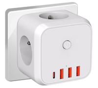 Multiprise cube 7en1 - 4000W 3AC 4USB Type-C - Interrupteur - Bureau, Maison - Blanc 7.6cm