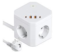 Multiprise Cube 8-en-1 avec USB, Multiprise 4 Prises avec Interrupteur, Protection Contre Les surtensions, Cube Prise 4000W avec Câble d’Extension 2 m - Idéal pour Bureau, Maison et Table de Travail