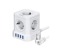 Multiprise Cube 9-en-1 avec USB - 5 Prises avec 4 Ports USB - Cable 2M - Blanc