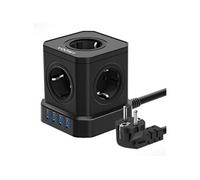 Multiprise Cube 9-en-1 avec USB - 5 Prises avec 4 Ports USB - Cable 2M - Noir