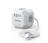 Multiprise cube à 4 prises avec USB 4000 W/16 A, cube multiprise, câble d'extension de 2 m, multiprise Power Cube avec interrupteur, adaptateur de prise cube pour bureau
