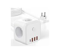 Multiprise cube avec interrupteur, charge rapide PD 20 W, 3 prises, 3 ports USB-A et 1 port USB-C, rallonge de 1,5 m, blanche