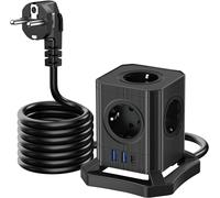 Multiprise Cube, Bloc Multiprises avec 5 Prises avec 2 USB et 1 Type C Chargeur de Voyage, Multiprise USB Secteur 2M,Tour Multiprise Electrique Parafoudre pour Domicile et Bureau Voyage
