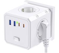 Multiprise cube sans fil - SUTEO - 8 en 1 - 4000W - 4 prises AC - 2 USB - 2 Type-C - Interrupteur marche/arrêt