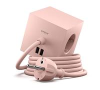 Multiprise Cube USB AVOLT Square 1 - Base Magnétique - 3 Prises + 2 Ports USB-C (30W) - Bloc Multiprise Design pour Bureau et Maison (Rose)