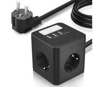 Multiprise Cube USB C 20W avec Interrupteurs, Prise Multiprise 4 Prises avec 4USB et Veilleuse, Bloc Multiprises 1.5M pour Voyage Bureau à Domicile