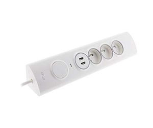 Multiprise d'angle 3P 16A + 1P 16A latérale + 2 USB parafoudre précâblée - Blanc - Otio