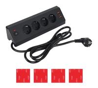 Multiprise d'angle avec 2 ports USB et 1 type C, 4 prises, avec interrupteur, câble de 1,8 m, prise d'angle, prise de table, convient pour la cuisine, la chambre à coucher, sous la table (noir)