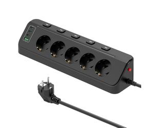 Multiprise d'angle avec USB,Multiprise Electrique Parasurtenseurs 5 Prises | Prise d'angle avec Interrupteurs,Protection contre les surtensions,Bloc Multiprises pour la maison et bureau,Câble 2M,Noir