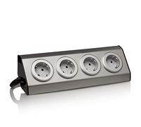 Multiprise d'angle en acier inoxydable, argenté, Schuko, USB, pour cuisine, bureau, montage en saillie à 45°, idéale pour plan de travail, autocollante, acier inoxydable : 4 x + câble de 1,5 m