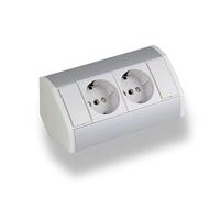 Multiprise d'angle pratique - 2 prises Schuko - Blanc et argenté - En aluminium - Pour cuisine, salle de bain, salon, meubles - Idéal pour plan de travail de cuisine comme prise encastrable