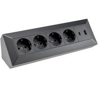 Multiprise d'angle Schuko 4 prises USB A+C pour cuisine, bureau, atelier, multiprise pour plan de travail de cuisine, prise encastrée, sans câble, en plastique (anthracite)