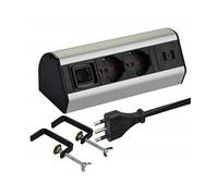 Multiprise De Bureau 2 Schuko + 10/16A, 2 USB 2.4A, Supports De Fixation