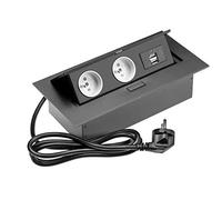 Multiprise de bureau, 2 x français, 2 x USB, câble d'alimentation, noir