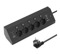 Multiprise de Bureau, Multiprise d'angle 5 Prises avec USB C 20 W, Prise Multiple avec Interrupteur, Plan de Travail Cuisine Parafoudre et Surtension avec câble de 1.8M, Noir