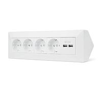 Multiprise de meuble 4 prises 2 x USB pour cuisine et bureau - Prise d'angle blanche en plastique de qualité supérieure idéale pour plan de travail, prise de table ou prise encastrée avec 4 prises