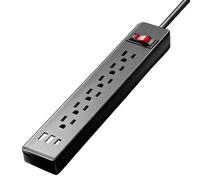 Multiprise de prises, base de charge avec 6 prises | Multiprise plate avec câble d'extension de 1,5 m, 2 USB et 1 type C, pour maison, mur, bureau, ordinateur, ordinateur portable et voyage