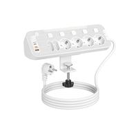 Multiprise de Table avec Interrupteur Individuel, Multiprise de Bureau | Prise Multiple Parafoudre et Surtension avec Support Montage de Bureau Amovible,6 Prise D’angle,Surface Inoxydable,2m,Blanc
