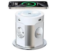 Multiprise de table rétractable 9 en 1 avec USB C, PD75W, 4 prises encastrables avec charge sans fil 15 W, prise encastrée Sewingvr pour plan de travail, bureau, cuisine, câble de 1,8 m, D 100 mm