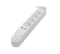 Multiprise Design 5x16A + 2 USB - 1.5 ou 3m - Noir ou Blanc - Chacon (Blanc, 3m)