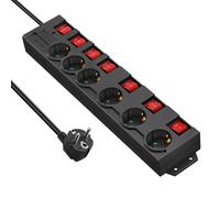 Multiprise DEWENWILS 6 Prises avec Interrupteurs Individuels - Rallonge Multi-Prises avec Protection contre les Surcharges, Sécurité Enfant, Prises Pivotantes à 90°, Câble 2M Noir