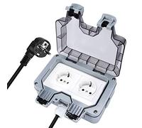 Multiprise d'extérieur 2 prises IP66 étanche avec câble d'extension de 3 m pour montage mural avec couvercle rabattable