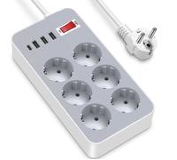 Multiprise Electrique 4000W avec interrupteur 6 Prises et 3 USB+type c, 1.2M Cordon, Multiprise Parafoudre Parasurtenseur
