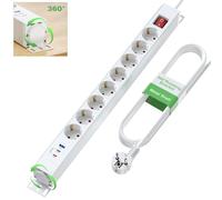 Multiprise Électrique 8 Prises + 2 USB-C PD 20W, Parafoudre 4000W/16A - Coque Aluminium, Supports Rotatifs 360°, Interrupteur, Câble 1,8M | Multiprise Murale (Blanc)