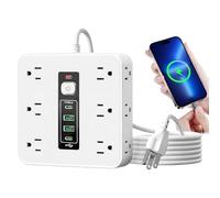 Multiprise électrique à 16 prises CA pour bureau, maison, chambre, cuisine, mur, salon, derrière le canapé, la télévision, le téléphone