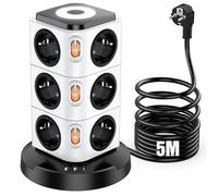 Multiprise Electrique, Acodot 16 en 1 Multiprise avec Dispositif de Protection Contre la Foudre Intégré et Interface de Charge Rapide USB T-C Intelligente,Veilleuses, 5M Câble Bland