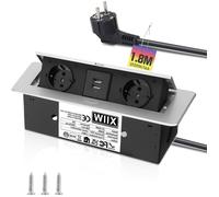 Multiprise Electrique Aluminium Prise Encastrable Plan de Travail 2 Prises et USB A, Bloc Prise Escamotable 3500W/16A, 1.8M Câble