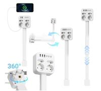 Multiprise Électrique, avec 4 Prises, 3 USB-A et 3 USB-C, 45 - 65 cm Câble Rétractable, 360° Rotation