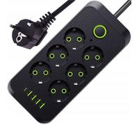 Multiprise Electrique BEYAWL, Multiprise 6 Prises avec 5 Ports USB, Bloc Multiprise Parafoudre avec Interrupteur, Câble 1,8 M