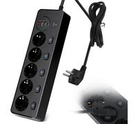 Multiprise Electrique,Bloc Multiprise,Multiprise Parasurtenseur,5 Prises Outlet + 4 Ports USB,Prise Multi Parasurtenseur Parafoudre et Surtension avec Interrupteur Cable 2m (Blanc)