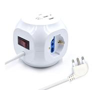 Multiprise électrique, Ewent multiprise Cube 3 Prises Schuko, avec 2 Prises USB et 1 Prise USB-C, Prise Italienne 16 A avec câble de 1,5 m de Long, Protection Contre la surtension, Convient pour la