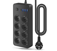 Multiprise Electrique - FANTEC - Bloc 8 Prises - 2000W 10A - 4 USB A + 1 USB C - Parafoudre