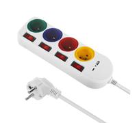 Multiprise rallonge 4 prises + USB A/C Maclean MCE508 W avec interrupteurs 250VAC/10A 1.5m blanc blanc