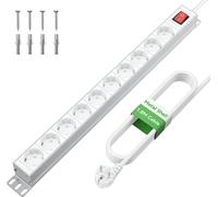Multiprise Electrique Parasurtenseur Parafoudre 10 Prises, Bloc Multiprise avec Interrupteur, Aluminium, Cordon de 1,8m pour Maison, Bureau, Montage Murale, 3680W/16A