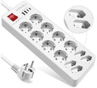 Multiprise Electrique USB C 12 Prises, Multiprise Parafoudre Jusqu'à 1700 Joules,4 Ports USB Rallonge Electrique Prise Multiple avec Interrupteur Protection Enfant Multiprise Murale 1,5M Câble,Noir