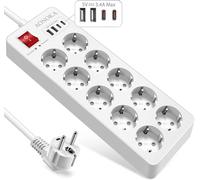 Multiprise Electrique USB C 12 Prises, Multiprise Parafoudre Jusqu'à 1700 Joules,4 Ports USB Rallonge Electrique Prise Multiple avec Interrupteur Protection Enfant Multiprise Murale 1,5M Câble,Noir