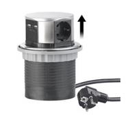 Multiprise encastrable Ø 100 mm avec 3 prises et 2 ports USB Revolt