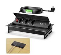 Multiprise Encastrable 2 USB C PD 30W, Aluminium Prise Encastrable Plan de Travail avec Interrupteur, Bloc Prise Escamotable pour Cuisines Bureaux Salle de Réunion, 1.8M Câble, Noir