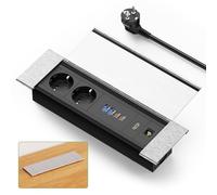Multiprise Encastrable 2 USB C PD 30W avec Couvercle, Aluminium Prise Encastrable Plan de Travail avec HDMI e RJ45, Bloc Prise Escamotable pour Bureau Cuisines Bureaux Salle de Réunion, 1.8M Câble