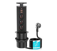 Multiprise Encastrable 3 Prises française avec USB C PD20W, Airmom Bloc Prise Escamotable Prise Plan de Travail Cuisine, 4000W/16A, Ø 80mm Câble 1,8m